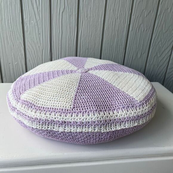 VTG Hand-Crocheted Round Pillow | Lavender & White Pinwheel Pattern | Refreshed - Picture 5 of 9